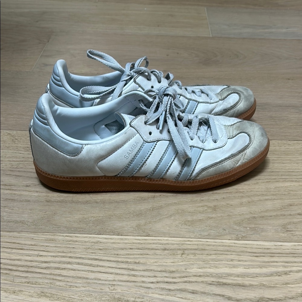 Adidas Samba Sneakers in White and Light Grayish Blue
